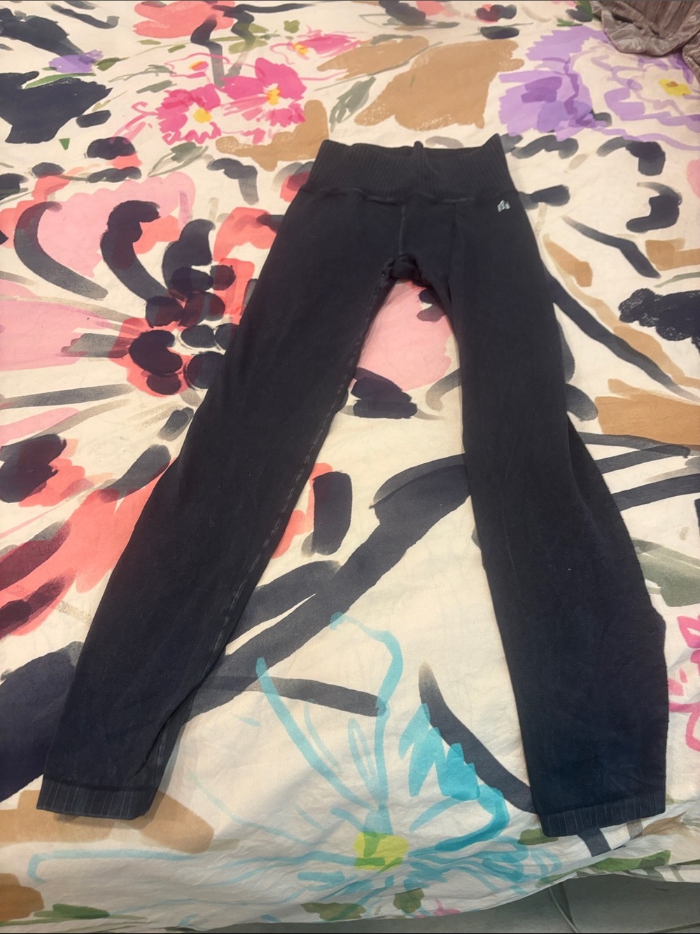 Free People Black Ribbed-Waist Leggings